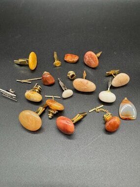 Bundle Lot Single Cuff links and Tie Clips/Chains Semi Precious Gemstones OOAK
